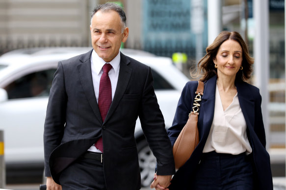 John Pesutto and his wife Betty arrive at the Federal Court on Tuesday.