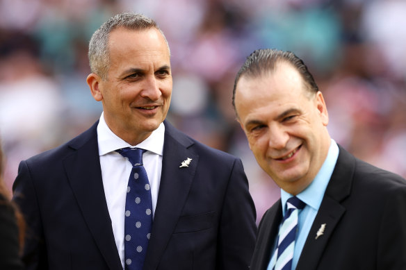 NRL CEO Andrew Abdo and ARL Commission chairman Peter V’landys.