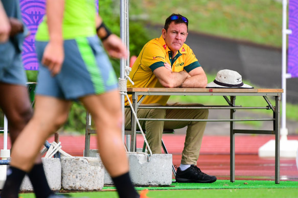 Wallabies selector Michael O'Connor watches on at Australian training during last year's World Cup in Japan. 