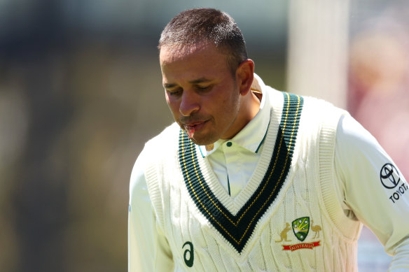Bloodied, Usman Khawaja had to leave the field after being hit by a short ball in the dying stages of the first Test, but his concussion tests so far suggest there is a strong chance he will be passed fit to play in Brisbane.