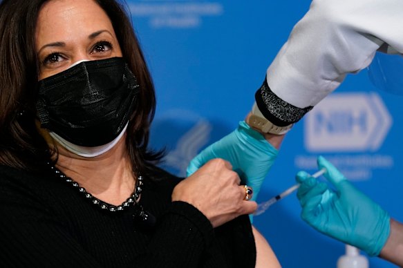 Kamala Harris, then the US vice president, is vaccinated against COVID  in 2021. Approval of the vaccine proved that it is possible to develop something fast.