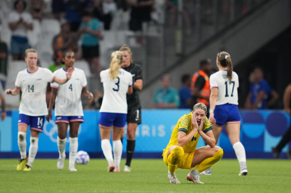 Alanna Kennedy couldn’t hide her pain at the final whistle against the US.