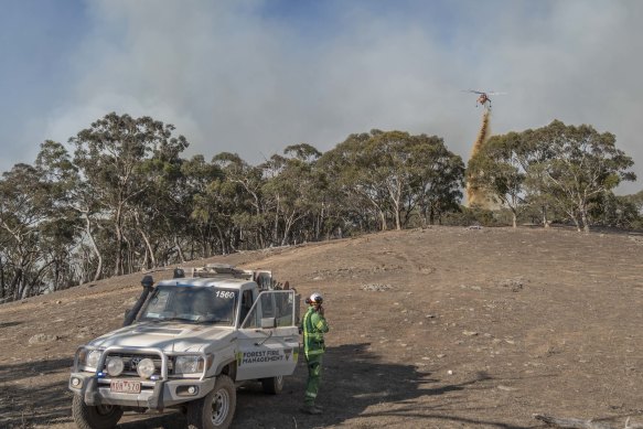 Crews fight the Bayindeen fire earlier this week.