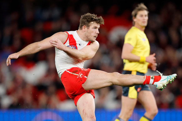 Luke Parker in action against Essendon late in the season.