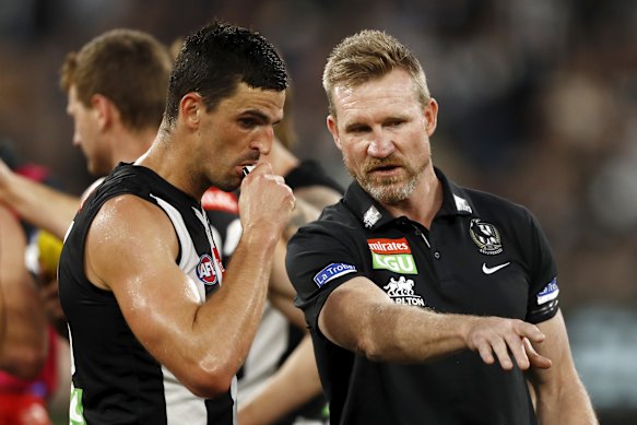 Collingwood captain Scott Pendlebury and coach Nathan Buckley talk tactics in 2021.