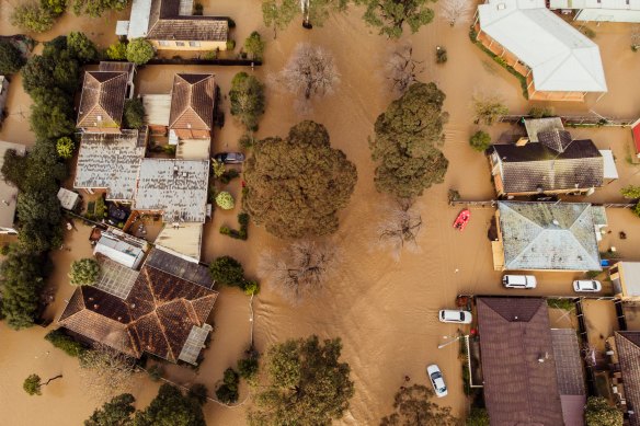 An aerial view of flooding in the township of Traralgon in Gippsland. 