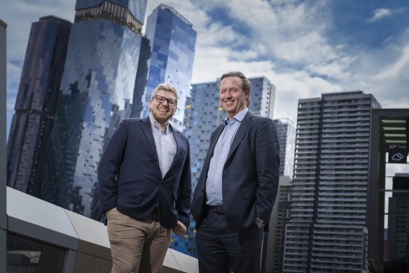 Former Fortescue executives Bart Kolodziejczyk (left) and Michael Masterman want to build a $3.2 billion green iron ore processing plant in the Pilbara within five years. 