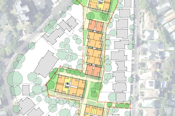 Sketches drawn up by Cove Architects indicate buildings between six and eight storeys tall could be built above a Woollahra station.