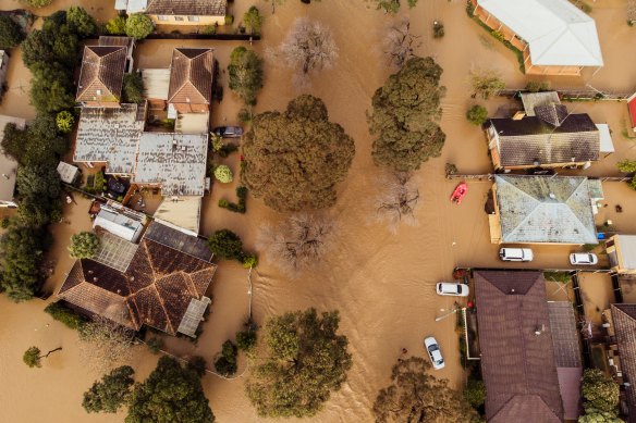 An aerial view of flooding in the township of Traralgon in Gippsland. 