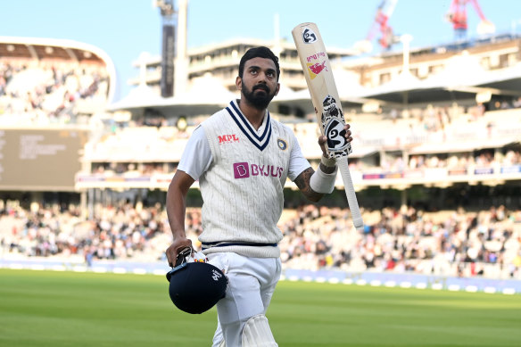 Kl Rahul salutes the Indian dressing room after scoring a century at the home of cricket.