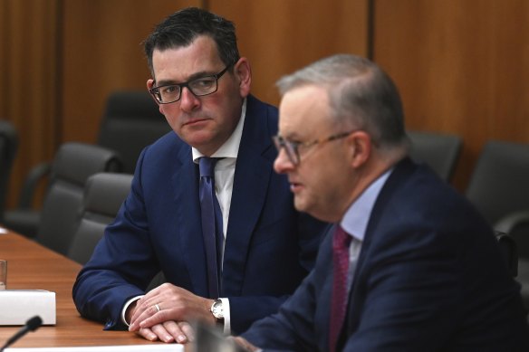 Premier Daniel Andrews (left) and Prime Minister Anthony Albanese at a recent national cabinet meeting in Brisbane.