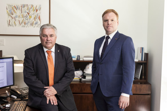Patrick in his office with Boyle at Parliament House.