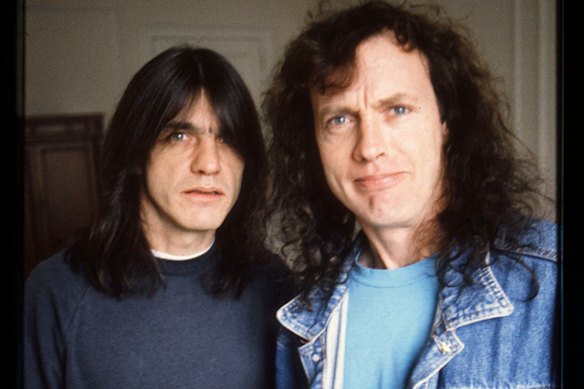 AC/DC’s founding brothers Malcolm and Angus Young (from left) in 1992.