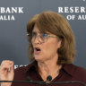 RBA governor Michele Bullock taking questions during Tuesday’s press conference.