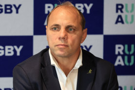 Rugby Australia chief executive Phil Waugh address the media on Thursday.