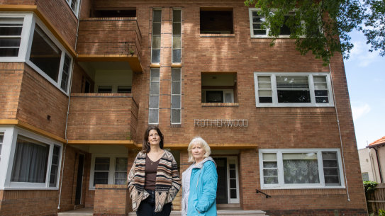 Heritage advocates Christina Branagan and Sandra Alexander at the Rotherwood Flats on Riversdale Road, Camberwell.
