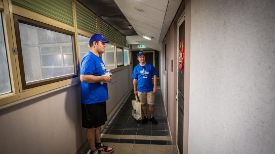 Lucas Moon, pictured with campaign co-ordinator Henry Kerr, prepares his pitch.