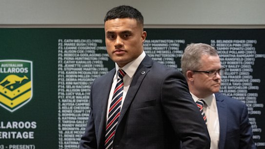 Sydney Roosters forward Spencer Leniu at Monday night’s hearing.