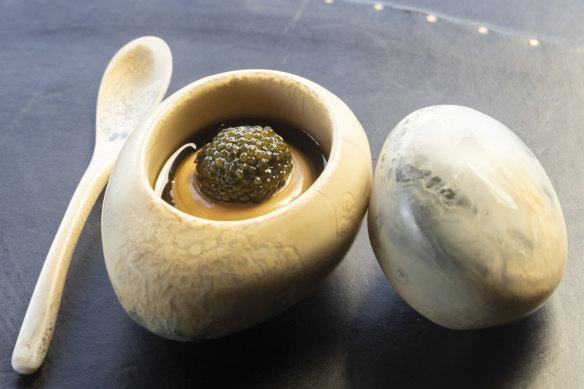 The go-to dish: Macadamia puree and oscietra caviar in a kelp-based sauce – a triple threat of umami and salt.