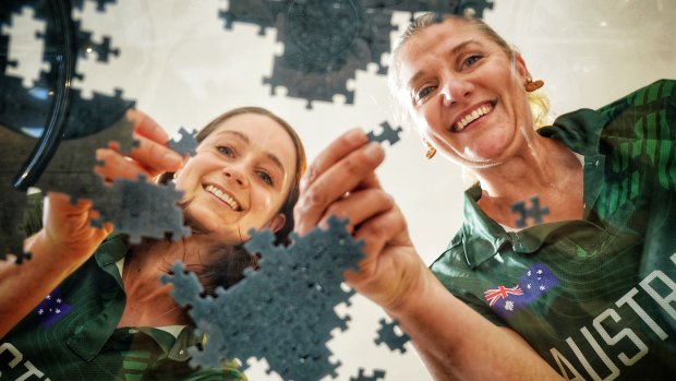 Australian Jigsaw Puzzle Association members Louise Jackett (left) and Heidi Schwegler.