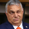 Viktor Orban, Hungary’s prime minister, reacts while speaking to journalists before the EU summit in Brussels, Belgium.