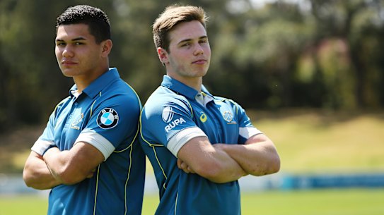Noah Lolesio, left, and Will Harrison, in their Australian Schoolboys days. 