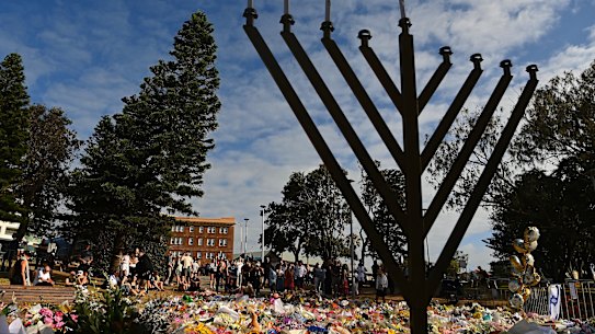 A memorial to the shooting victims at Bondi Pavilion in the days after the tragedy.