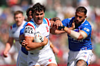 Herbie Farnworth tries to beat the French defence. 