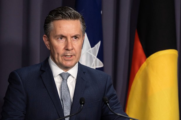 Sağlık Bakanı Mark Butler, Canberra'daki Parlamento Binası'nda basın toplantısı yapıyor