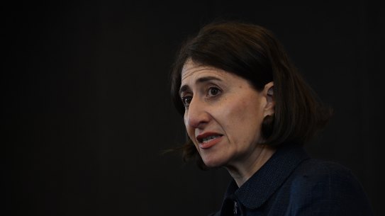 NSW Premier Gladys Berejiklian during the COVID-19 briefing announcing 10 new positive cases on Tuesday.