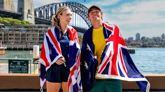 Alex de Minaur and fiancé Katie Boulter in Sydney ahead of the United Cup. 