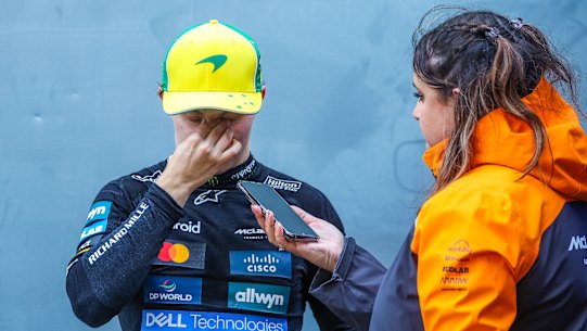 Melbourne’s Oscar Piastri was left heartbroken after spinning off in the race’s closing stages.