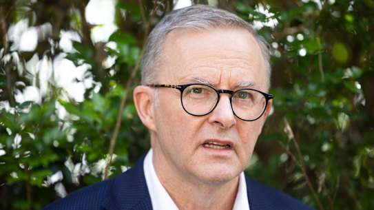 Opposition Leader Anthony Albanese during a visit to meet with flood-affected properties, in Brisbane on Monday 18 April 2022. fedpol ausvotes22 Photo: Alex Ellinghausen