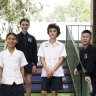 Killarney Heights Public School students Alicia Preston, Anais Sales, Hugo Prud’homme and Ralph Korompis. It has been 25 years since the school started its French bilingual program, and the suburb now has the largest population of French speakers in Australia.