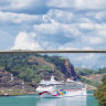 Norwegian Jewel passes beneath Centennial Bridge on the Panama Canal.