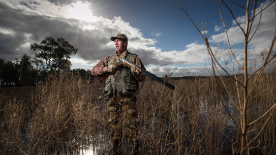 Duck hunter Peter McKenzie at Lake Leaghur Game Reserve, northern Victoria, on Wednesday.