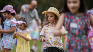 Six-year-old Ava in the egg and spoon race at Rippon Lea Estate.