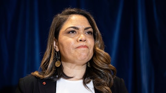 The opposition’s Indigenous Australians spokeswoman Jacinta Nampijinpa Price addressed a woman who spoke up before her speech.