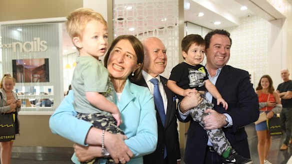 Former prime minister John Howard hit the campaign trail in Penrith with NSW Premier Gladys Berejiklian and Sports Minister Stuart Ayres, who is defending the seat on a margin of 6.2 per cent.