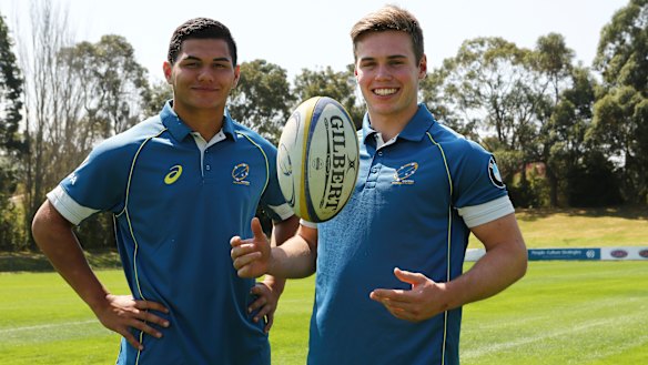 Lolesio, left, and Harrison back in 2017, when they were Australian Schoolboys buddies.