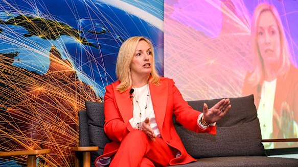 Christine Holgate speaking at Australia Post's Cross Border Ecommerce Expo in Melbourne on Thursday. 