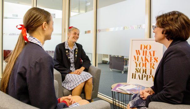 Bianca New offers careers advice to students at Toorak College in Melbourne.