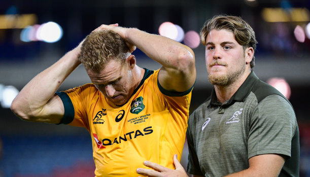 Reece Hodge cut a forlorn figure after the Wallabies' 15-all draw in Newcastle.