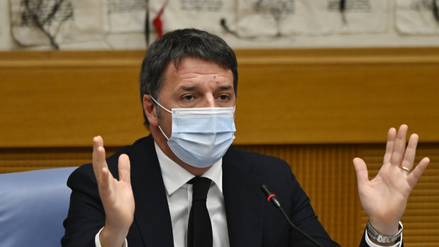 Italian Senator, former premier and head of the political party 'Italia Viva' (IV), Matteo Renzi holds a press conference after pulling his party out of the ruling coalition. 