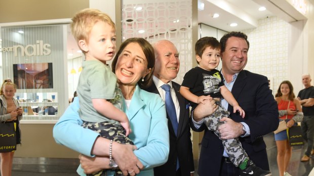 Former prime minister John Howard hit the campaign trail in Penrith with NSW Premier Gladys Berejiklian and Sports Minister Stuart Ayres, who is defending the seat on a margin of 6.2 per cent.