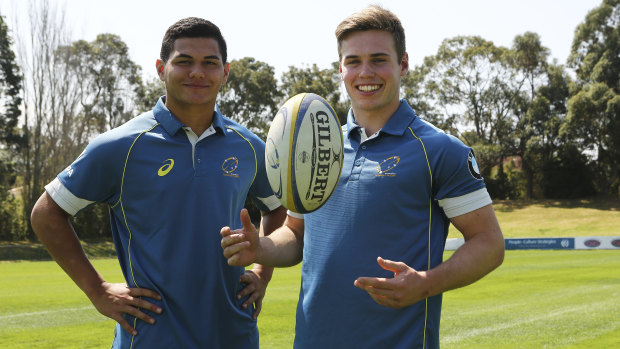 Lolesio, left, and Harrison back in 2017, when they were Australian Schoolboys buddies.