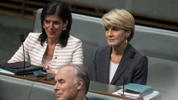 Ms Banks, pictured with former deputy Liberal leader Julia Bishop in Parliament, before she crossed to sit as an independent.
