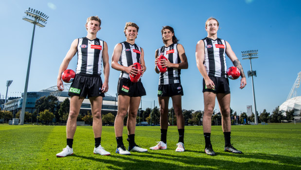 Four of Collingwood’s five 2021 debutants. L-R Jay Rantall, Finlay Macrae, Caleb Poulter and Beau McCreery.
