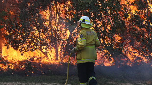 Firefighters battle bushfires in Angourie in the Clarence Valley.