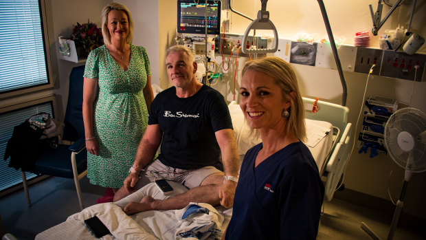 Newcastle Knights legend Tony Butterfield was saved when Colinda Holmes, left, and Rachael Paton, right, were able to keep him alive after he suffered a heart attack at No. 2 Sportsground on Saturday. 